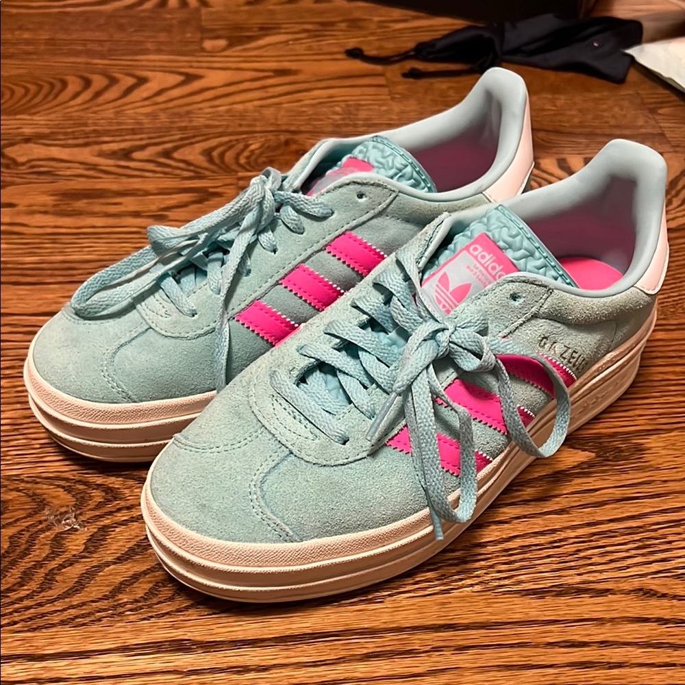 Adidas gazelle bold aqua and hot pink Barbie